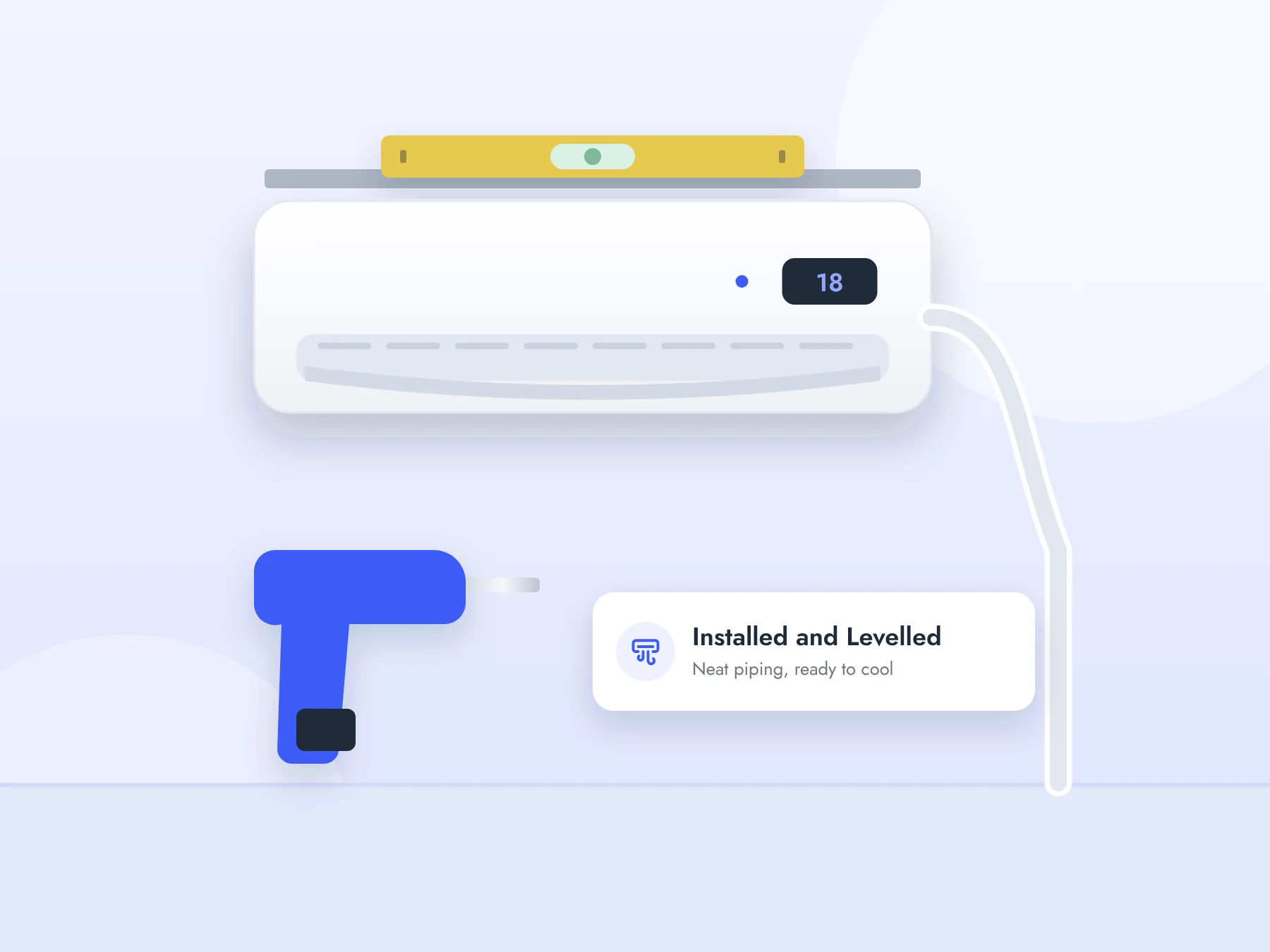 Illustration of a split AC installation with a level
